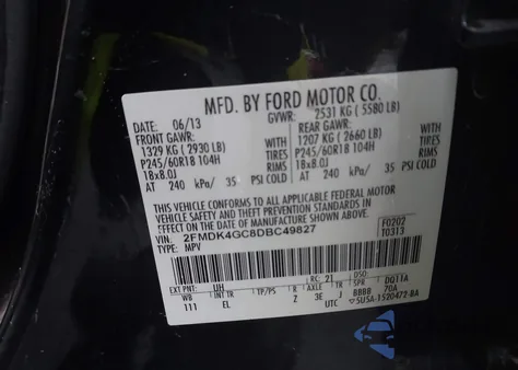 2013 Ford Edge Se from USA, damaged, VIN 2FMDK4GC8DBC49827
